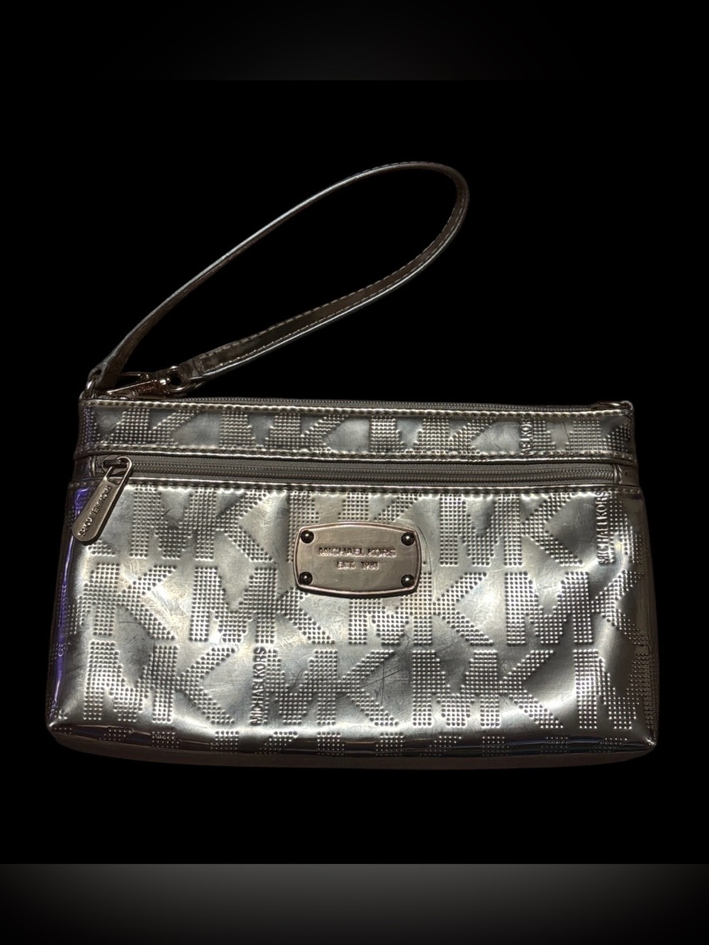 Michael Kors Large Metallic ROSE GOLD MK Logo Wristlet